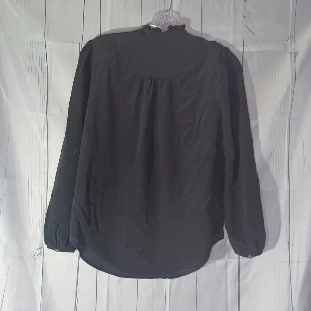 J.Crew 100% silk feminine ruffled workwear preppy black long sleeve blouse - Picture 8 of 10